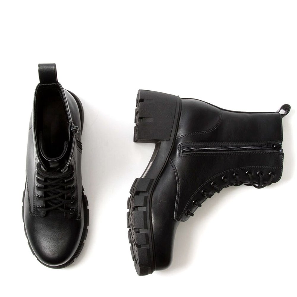 New Black Lace Up Combat Military Ankle Boots Booties - Picture 5 of 6